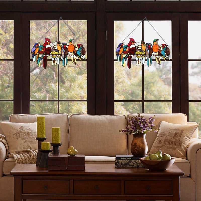 Capulina Mothers Day Stained Glass Birds Gifts Window Hangings 9 Multicolor Birds on a Wire Suncatcher Birds Lovers Gifts Decor for Home Office - Image 5